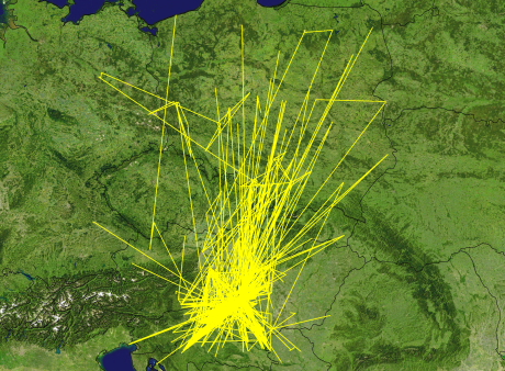 A Balatonon gyűrűzött hattyúk külföldi megkerülései (forrás: MME Madárgyűrűzési központ - Karcza Zsolt).