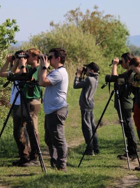 Ifisek távcsöves madármegfigyelés közben