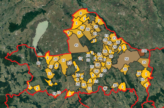 Erdei fülesbaglyok településenkénti megoszlása 2025-ben (Szerkesztette: Bodor Ádám)